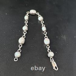 Native American Navajo Sterling Silver White Opal Link Bracelet 14648