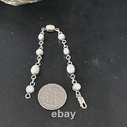 Native American Navajo Sterling Silver White Opal Link Bracelet 14648