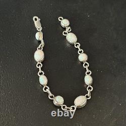 Native American Navajo Sterling Silver White Opal Link Bracelet 14648