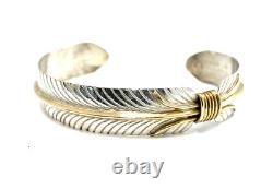 Native American Navajo Sterling Silver With Gold feild featherSilver Bracelet