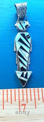 Native American Navajo Sterling Silver Yei Pendant 3-1/4 Opal & Onyx Hallmarked