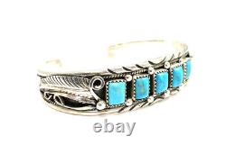 Native American Navajo Sterling Silver turquoise Leaf Silver Cuff Bracelet