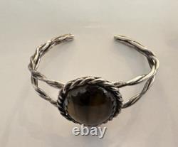 Native American Navajo Sterling Tiger's Eye Cabochon Vintage Cuff Bracelet
