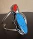 Native American Navajo Sterling Turquoise & Coral Sterling Silver Cuff Bracelet