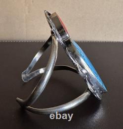 Native American Navajo Sterling Turquoise & Coral Sterling Silver Cuff Bracelet