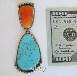 Native American Navajo Sterling Turquoise Spiny Oyster Pendant 3L By Betty Joe