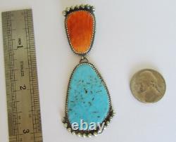 Native American Navajo Sterling Turquoise Spiny Oyster Pendant 3L By Betty Joe