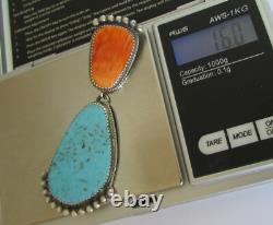 Native American Navajo Sterling Turquoise Spiny Oyster Pendant 3L By Betty Joe