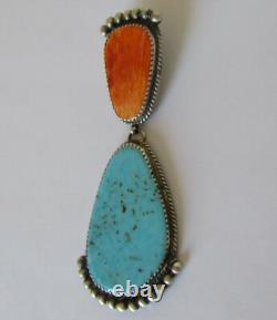 Native American Navajo Sterling Turquoise Spiny Oyster Pendant 3L By Betty Joe