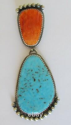 Native American Navajo Sterling Turquoise Spiny Oyster Pendant 3L By Betty Joe