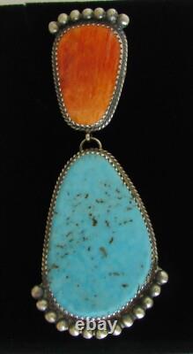 Native American Navajo Sterling Turquoise Spiny Oyster Pendant 3L By Betty Joe