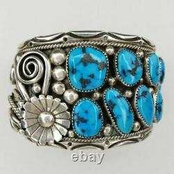 Native American Navajo Stover Paul Sterling Silver Turquoise Cuff Bracelet