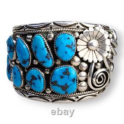 Native American Navajo Stover Paul Sterling Silver Turquoise Cuff Bracelet
