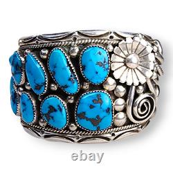 Native American Navajo Stover Paul Sterling Silver Turquoise Cuff Bracelet