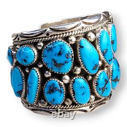 Native American Navajo Stover Paul Sterling Silver Turquoise Cuff Bracelet