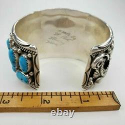Native American Navajo Stover Paul Sterling Silver Turquoise Cuff Bracelet