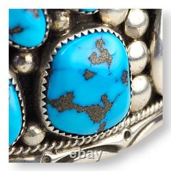 Native American Navajo Stover Paul Sterling Silver Turquoise Cuff Bracelet