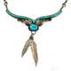 Native American Navajo Style Necklace Sleeping Beauty Turquoise Feathers Silver