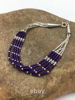 Native American Navajo Sugilite Heishi Bracelet Sterling Silver 7 2933