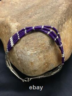 Native American Navajo Sugilite Heishi Bracelet Sterling Silver 7 2933