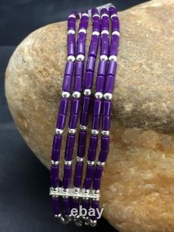 Native American Navajo Sugilite Heishi Bracelet Sterling Silver 7 2933