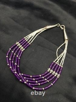 Native American Navajo Sugilite Heishi Bracelet Sterling Silver 7 2933