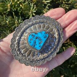 Native American Navajo TURQUOISE Sterling CONCHO belt buckle /Signed