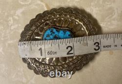 Native American Navajo TURQUOISE Sterling CONCHO belt buckle /Signed