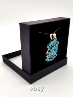 Native American Navajo Teardrop Turquoise Sterling Silver Cluster Pendant