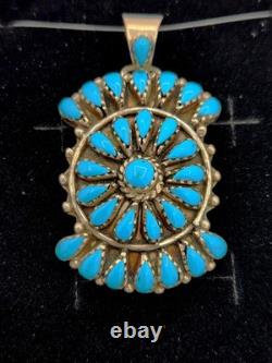 Native American Navajo Teardrop Turquoise Sterling Silver Cluster Pendant