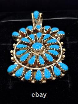 Native American Navajo Teardrop Turquoise Sterling Silver Cluster Pendant