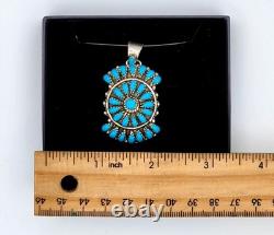 Native American Navajo Teardrop Turquoise Sterling Silver Cluster Pendant