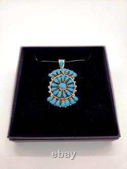 Native American Navajo Teardrop Turquoise Sterling Silver Cluster Pendant