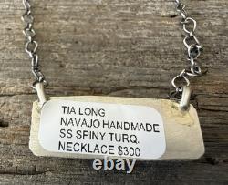 Native American Navajo Tia Long Handmade Spiny Oyster Turquoise Bar Necklace