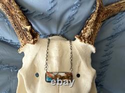 Native American Navajo Tia Long Handmade Spiny Oyster Turquoise Bar Necklace