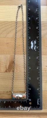 Native American Navajo Tia Long Handmade Spiny Oyster Turquoise Bar Necklace