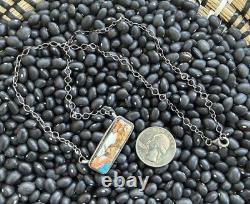 Native American Navajo Tia Long Handmade Spiny Oyster Turquoise Bar Necklace
