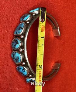 Native American Navajo Turquoise And Sterling Cuff Bracelet, 34.36g, Stamped BA