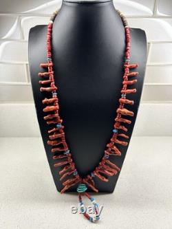 Native American Navajo Turquoise Coral Barrel Clasp Excellent Condition