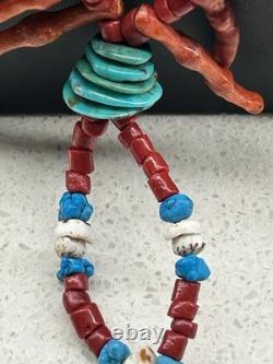 Native American Navajo Turquoise Coral Barrel Clasp Excellent Condition