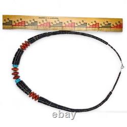 Native American Navajo Turquoise Coral Graduated Heishi Shell Necklace 24 Inches