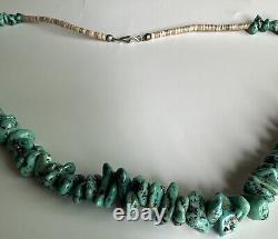 Native American Navajo Turquoise Dead Pawn Heishe Necklace 27 in. Nuggets 20mm