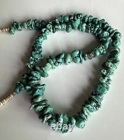 Native American Navajo Turquoise Dead Pawn Heishe Necklace 27 in. Nuggets 20mm