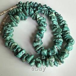 Native American Navajo Turquoise Dead Pawn Heishe Necklace 27 in. Nuggets 20mm