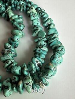 Native American Navajo Turquoise Dead Pawn Heishe Necklace 27 in. Nuggets 20mm