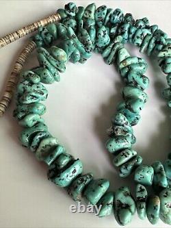 Native American Navajo Turquoise Dead Pawn Heishe Necklace 27 in. Nuggets 20mm