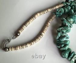 Native American Navajo Turquoise Dead Pawn Heishe Necklace 27 in. Nuggets 20mm
