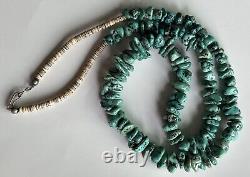 Native American Navajo Turquoise Dead Pawn Heishe Necklace 27 in. Nuggets 20mm