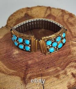 Native American Navajo Turquoise Gold Tone Sterling Silver Watch TIps