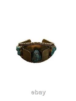 Native American Navajo Turquoise Nugget Brass Zuni Southwestern Cuff Bracelet